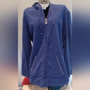 Christine Alexander Blue Rhinestone Embellished Zip-Up Hoodie
